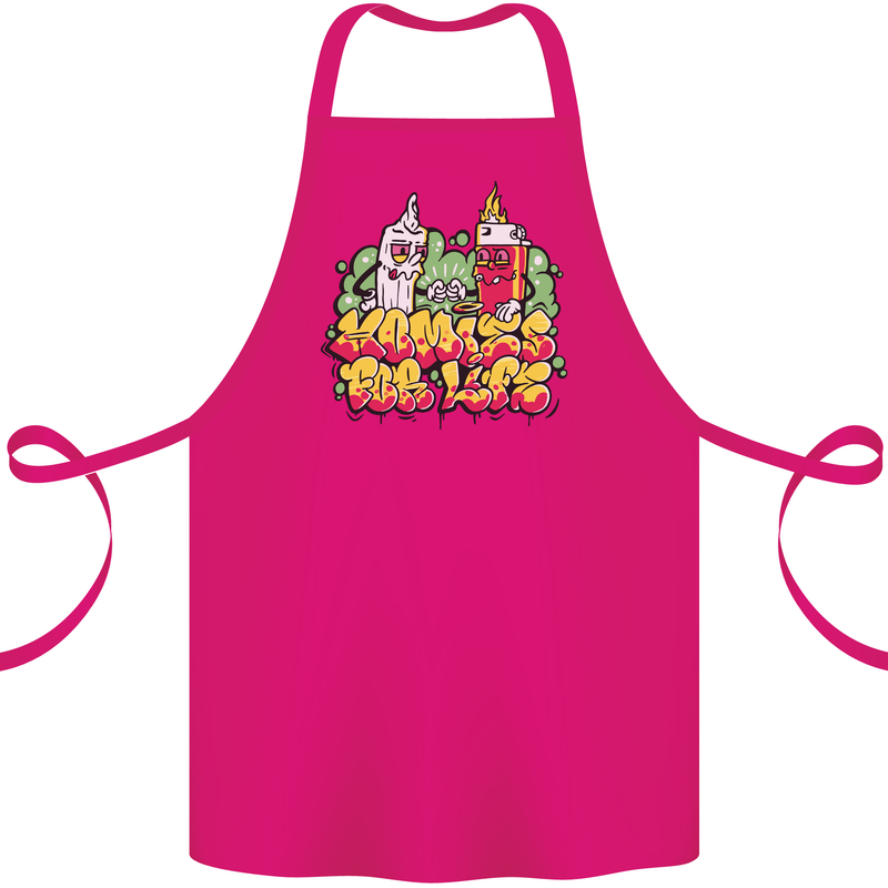 Spliff & Lighter Homies Funny Weed Cannabis Cotton Apron 100% Organic Pink