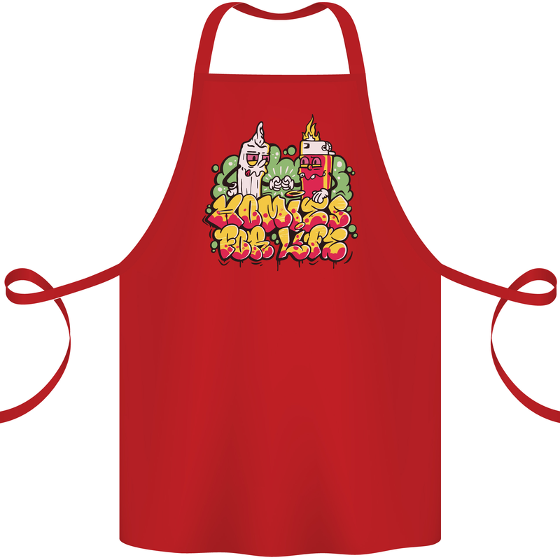 Spliff & Lighter Homies Funny Weed Cannabis Cotton Apron 100% Organic Red