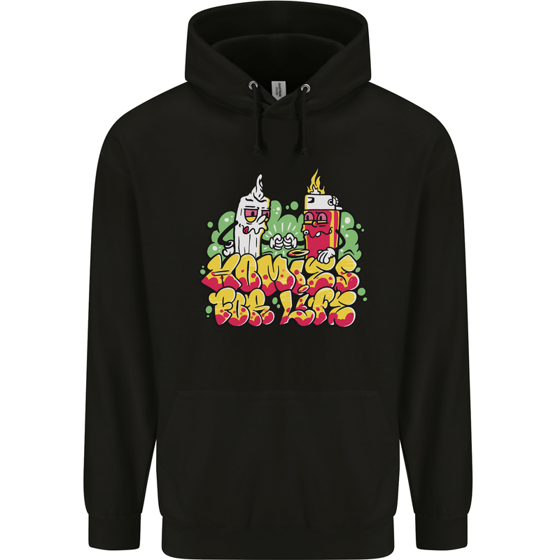 Spliff & Lighter Homies Funny Weed Cannabis Mens 80% Cotton Hoodie Black