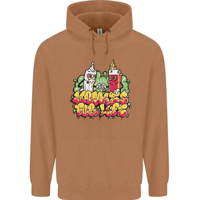Spliff & Lighter Homies Funny Weed Cannabis Mens 80% Cotton Hoodie Caramel Latte