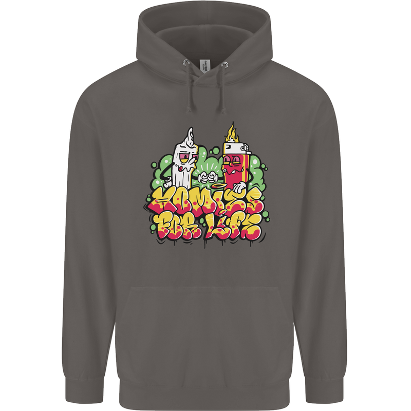 Spliff & Lighter Homies Funny Weed Cannabis Mens 80% Cotton Hoodie Charcoal