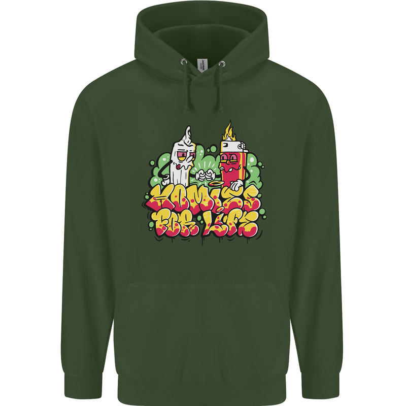 Spliff & Lighter Homies Funny Weed Cannabis Mens 80% Cotton Hoodie Forest Green
