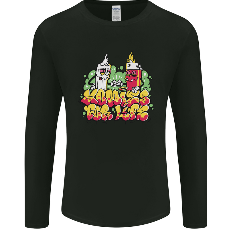 Spliff & Lighter Homies Funny Weed Cannabis Mens Long Sleeve T-Shirt Black
