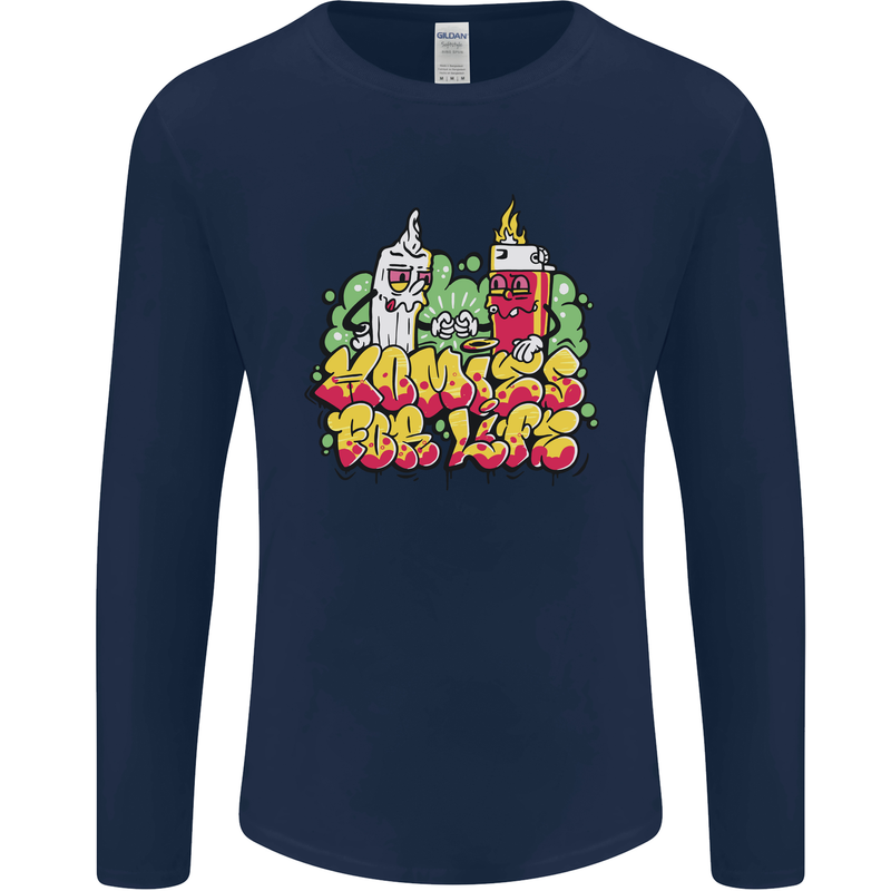 Spliff & Lighter Homies Funny Weed Cannabis Mens Long Sleeve T-Shirt Navy Blue