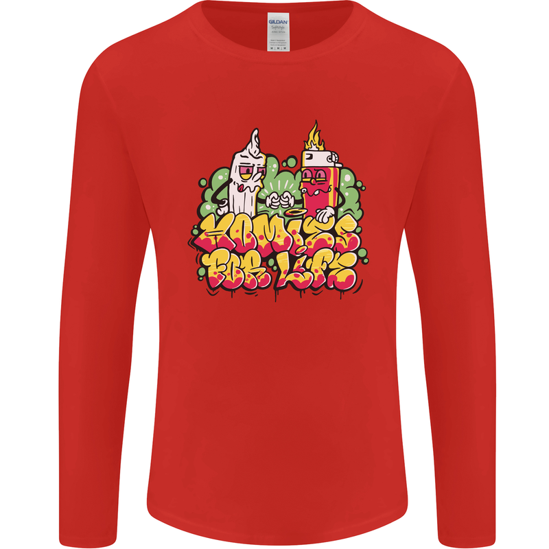 Spliff & Lighter Homies Funny Weed Cannabis Mens Long Sleeve T-Shirt Red