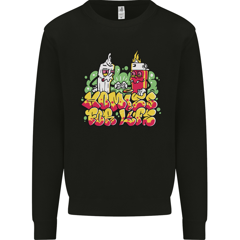 Spliff & Lighter Homies Funny Weed Cannabis Mens Sweatshirt Jumper Black
