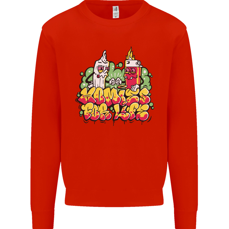 Spliff & Lighter Homies Funny Weed Cannabis Mens Sweatshirt Jumper Bright Red