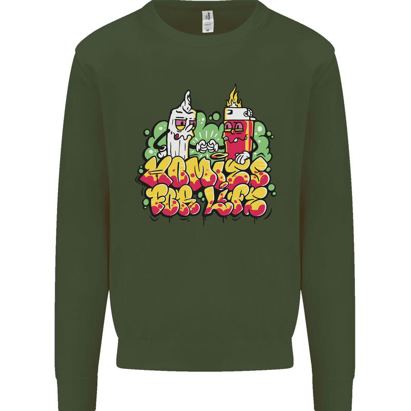 Spliff & Lighter Homies Funny Weed Cannabis Mens Sweatshirt Jumper Forest Green