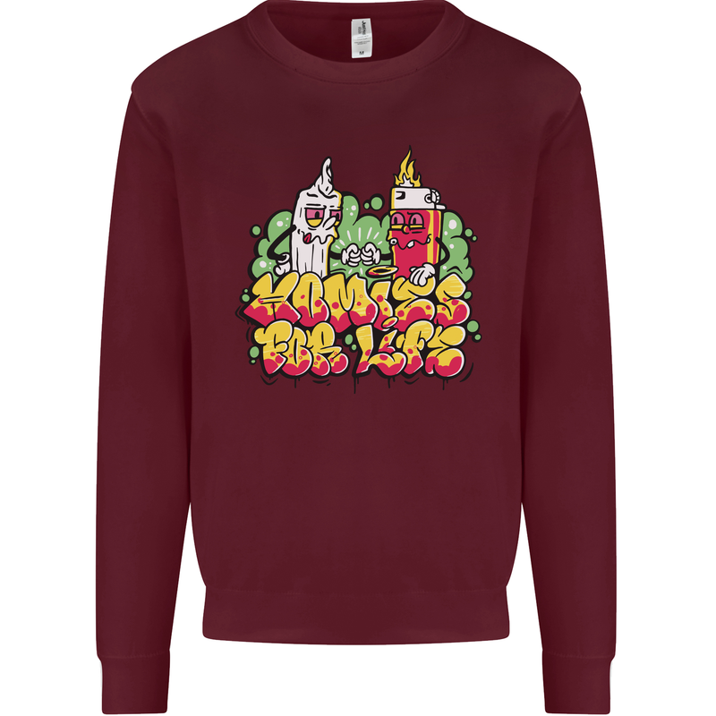 Spliff & Lighter Homies Funny Weed Cannabis Mens Sweatshirt Jumper Maroon