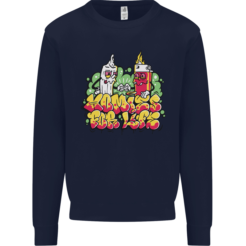 Spliff & Lighter Homies Funny Weed Cannabis Mens Sweatshirt Jumper Navy Blue