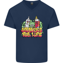 Spliff & Lighter Homies Funny Weed Cannabis Mens V-Neck Cotton T-Shirt Navy Blue