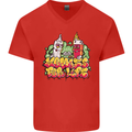 Spliff & Lighter Homies Funny Weed Cannabis Mens V-Neck Cotton T-Shirt Red