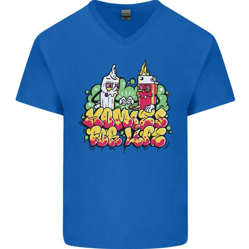 Spliff & Lighter Homies Funny Weed Cannabis Mens V-Neck Cotton T-Shirt Royal Blue