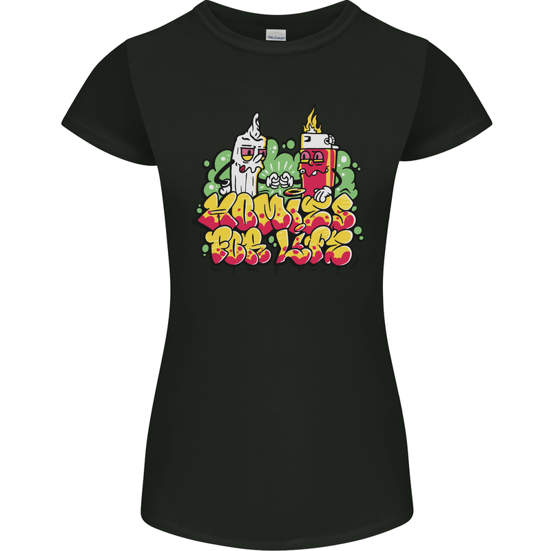 Spliff & Lighter Homies Funny Weed Cannabis Womens Petite Cut T-Shirt Black