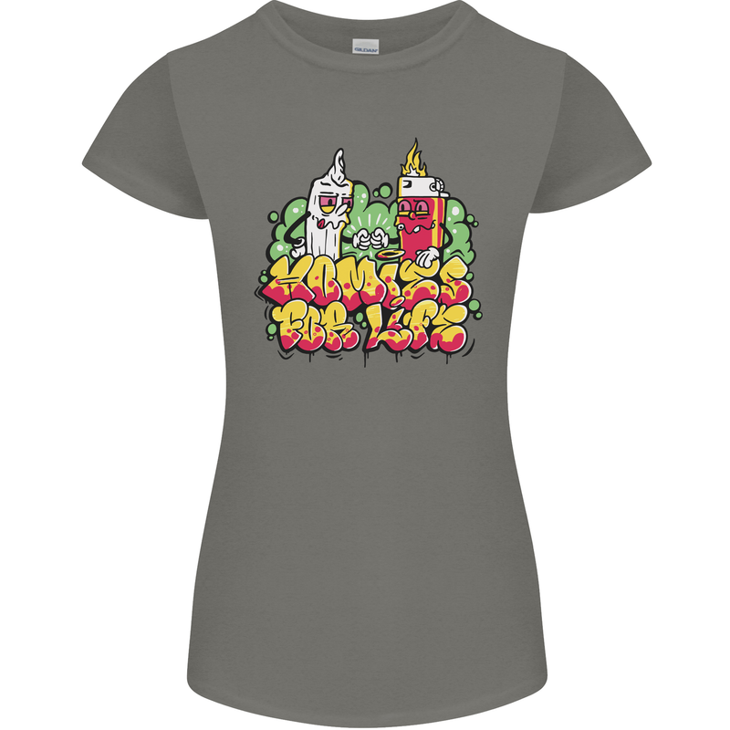 Spliff & Lighter Homies Funny Weed Cannabis Womens Petite Cut T-Shirt Charcoal