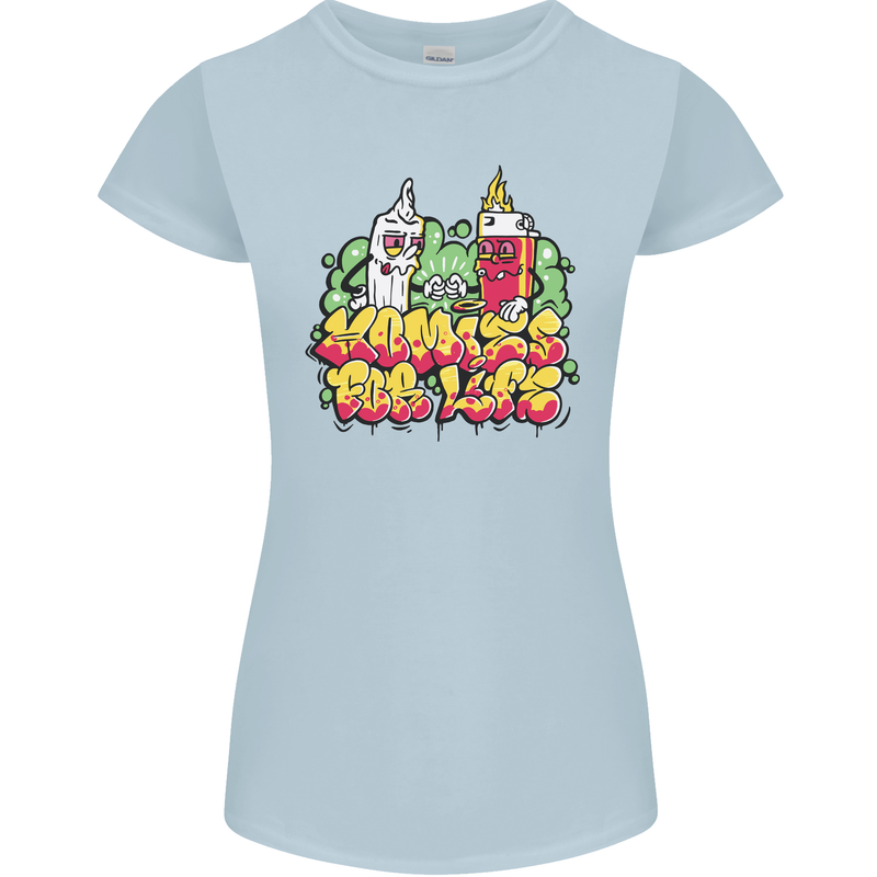 Spliff & Lighter Homies Funny Weed Cannabis Womens Petite Cut T-Shirt Light Blue