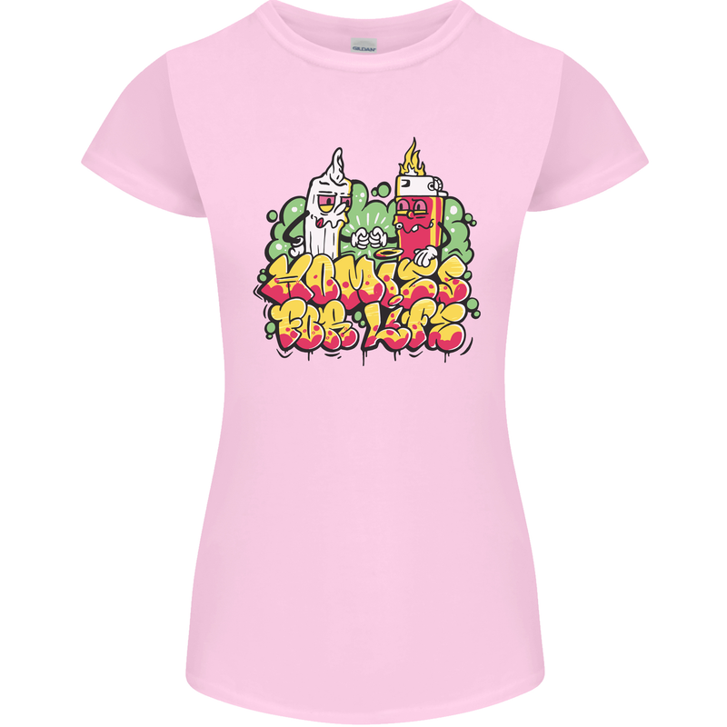 Spliff & Lighter Homies Funny Weed Cannabis Womens Petite Cut T-Shirt Light Pink