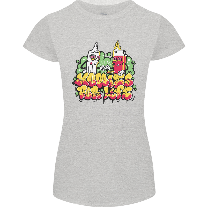 Spliff & Lighter Homies Funny Weed Cannabis Womens Petite Cut T-Shirt Sports Grey