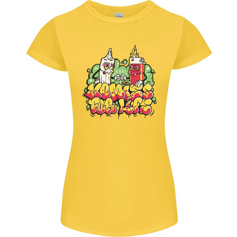 Spliff & Lighter Homies Funny Weed Cannabis Womens Petite Cut T-Shirt Yellow