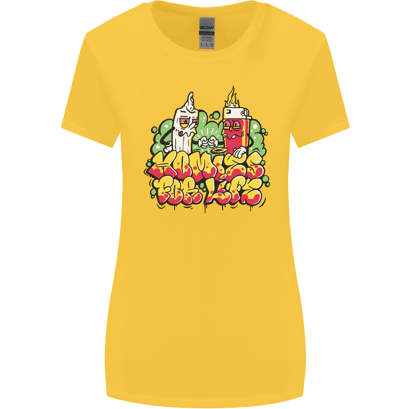Spliff & Lighter Homies Funny Weed Cannabis Womens Wider Cut T-Shirt Yellow