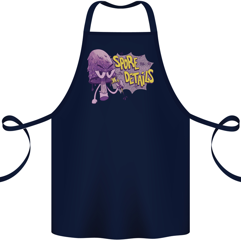 Spore Me the Details Funny Mushroom Cotton Apron 100% Organic Navy Blue