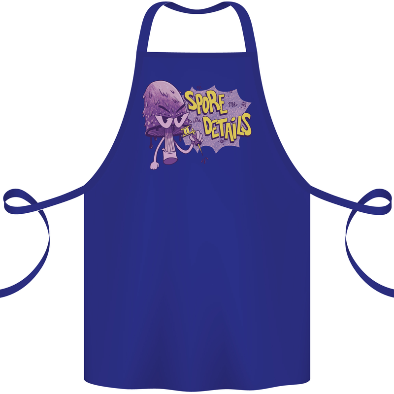 Spore Me the Details Funny Mushroom Cotton Apron 100% Organic Royal Blue