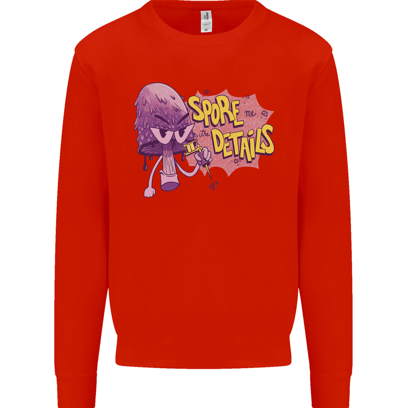 Spore Me the Details Funny Mushroom Kids Sweatshirt Jumper Bright Red
