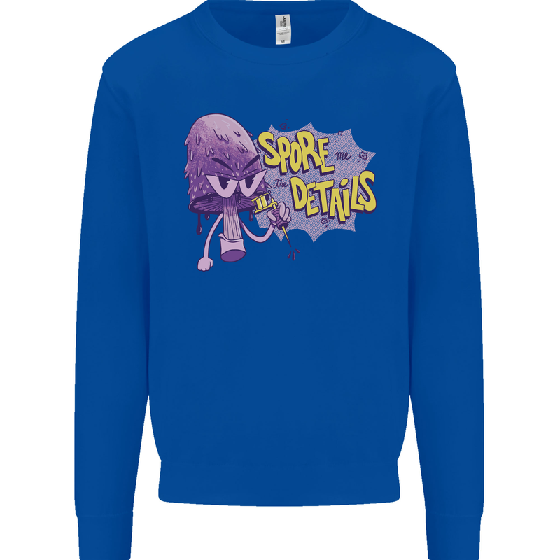 Spore Me the Details Funny Mushroom Kids Sweatshirt Jumper Royal Blue