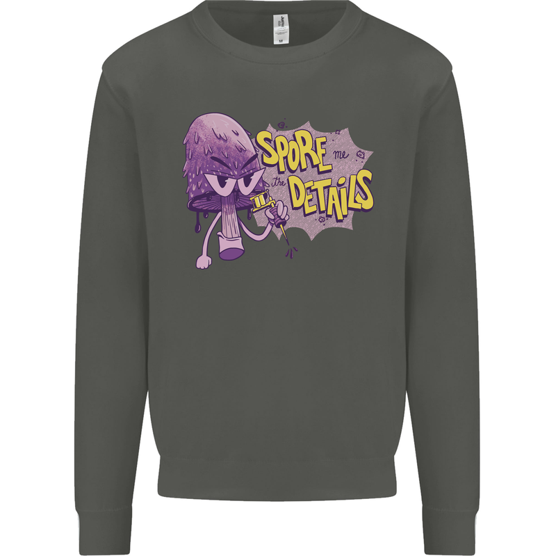 Spore Me the Details Funny Mushroom Kids Sweatshirt Jumper Storm Grey