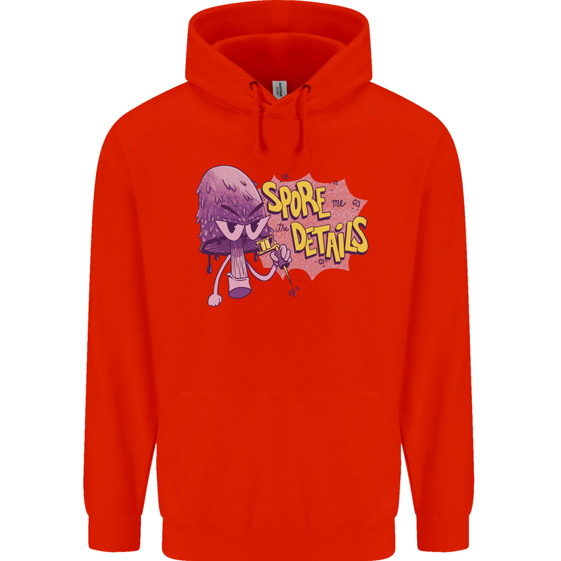 Spore Me the Details Funny Mushroom Mens 80% Cotton Hoodie Bright Red