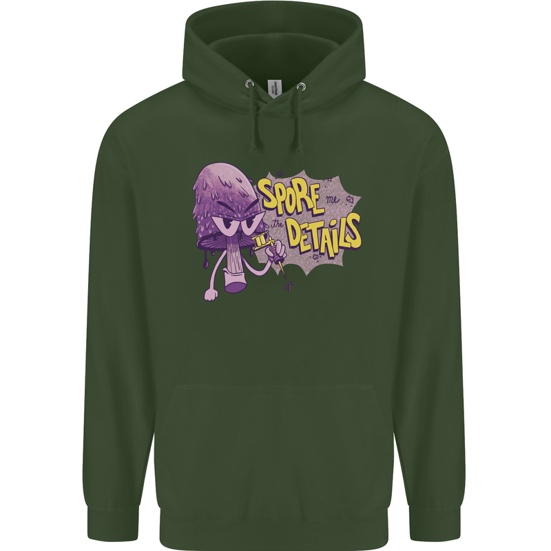Spore Me the Details Funny Mushroom Mens 80% Cotton Hoodie Forest Green