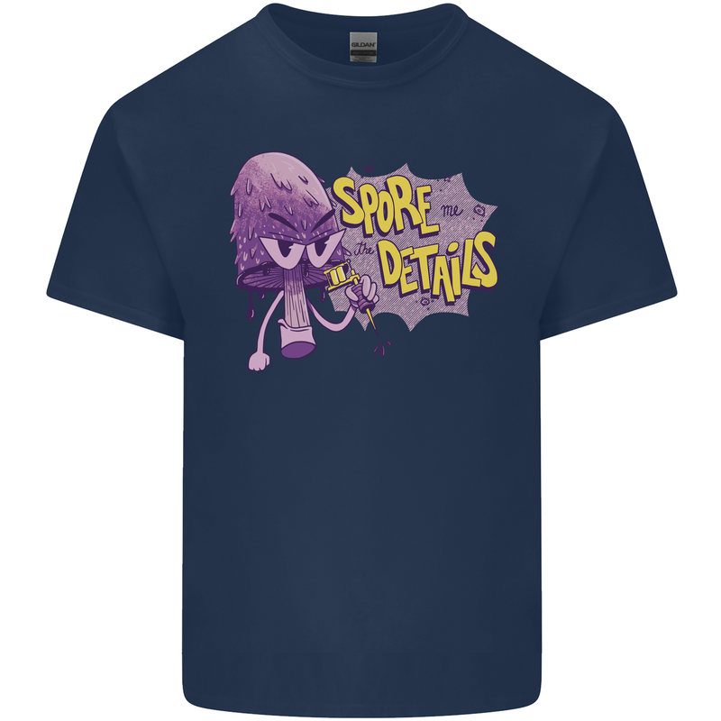 Spore Me the Details Funny Mushroom Mens Cotton T-Shirt Tee Top Navy Blue