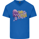 Spore Me the Details Funny Mushroom Mens V-Neck Cotton T-Shirt Royal Blue
