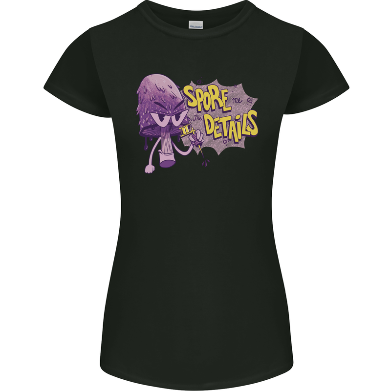 Spore Me the Details Funny Mushroom Womens Petite Cut T-Shirt Black
