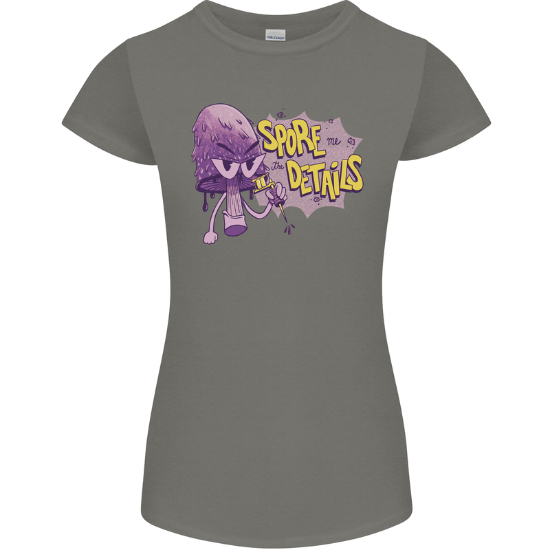 Spore Me the Details Funny Mushroom Womens Petite Cut T-Shirt Charcoal