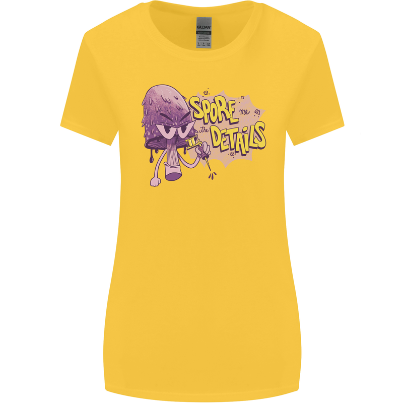 Spore Me the Details Funny Mushroom Womens Wider Cut T-Shirt Yellow