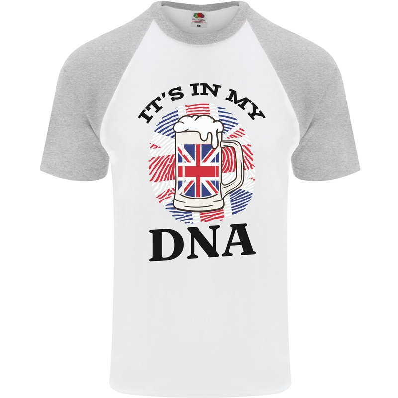 British Beer It's in My DNA Union Jack Flag Mens S/S Baseball T-Shirt White/Sports Grey