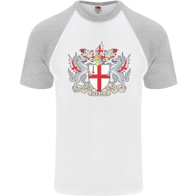 London Coat of Arms St Georges Day England Mens S/S Baseball T-Shirt White/Sports Grey