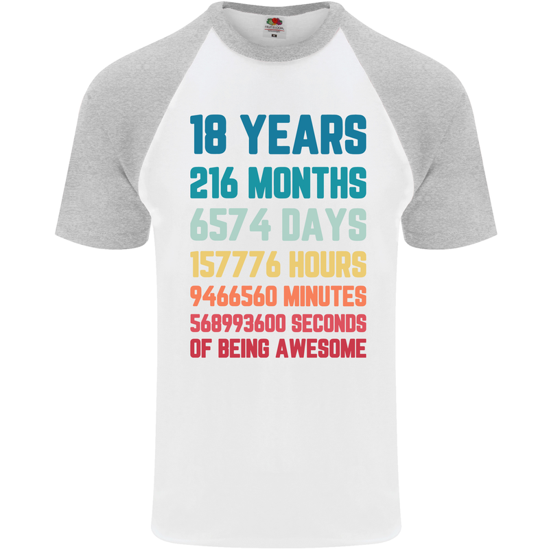 18th Birthday 18 Year Old Mens S/S Baseball T-Shirt White/Sports Grey
