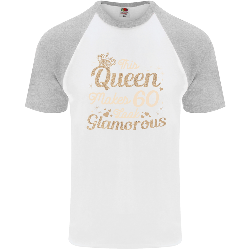 60th Birthday Queen Sixty Years Old 60 Mens S/S Baseball T-Shirt White/Sports Grey