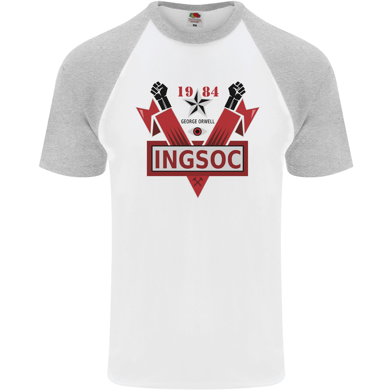 INGSOC George Orwell English Socialism 1994 Mens S/S Baseball T-Shirt White/Sports Grey