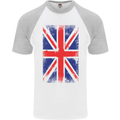 Union Jack British Flag Great Britain Mens S/S Baseball T-Shirt White/Sports Grey