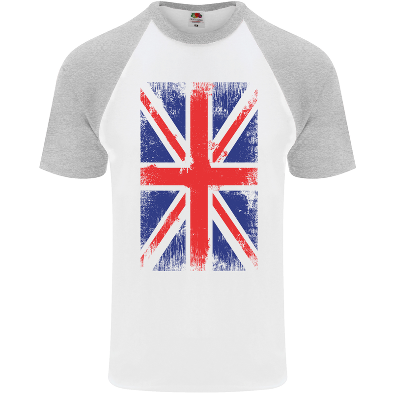 Union Jack British Flag Great Britain Mens S/S Baseball T-Shirt White/Sports Grey