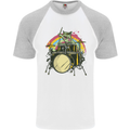 Zombie Cat Drummer Mens S/S Baseball T-Shirt White/Sports Grey