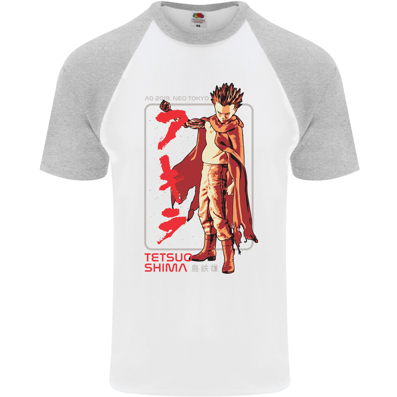 Tetsuo Shima Japanese Anime Mens S/S Baseball T-Shirt White/Sports Grey