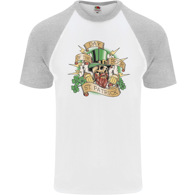 St. Patrick's Day of the Beer Funny Irish Mens S/S Baseball T-Shirt White/Sports Grey