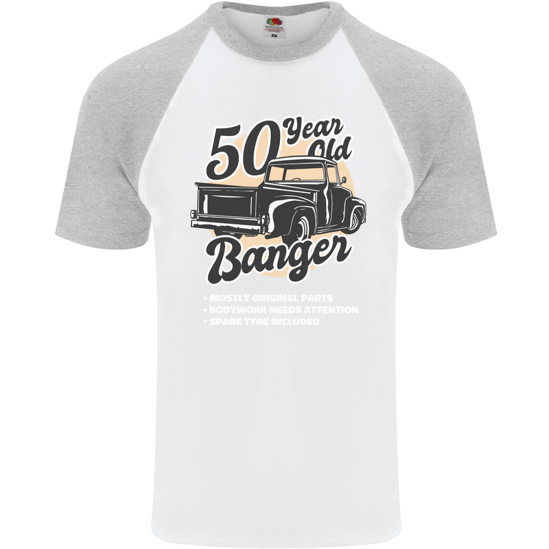 50 Year Old Banger Birthday 50th Year Old Mens S/S Baseball T-Shirt White/Sports Grey