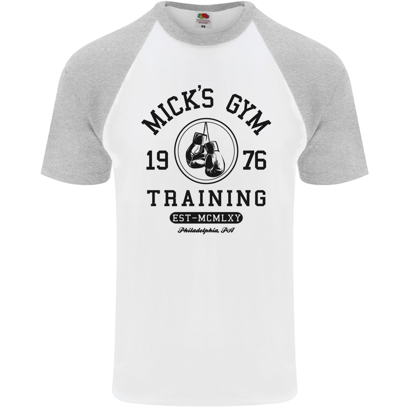 Mick's Gym Boxing Boxer Movie Mens S/S Baseball T-Shirt White/Sports Grey