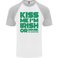 Kiss Me I'm Irish or Drunk St Patricks Day Mens S/S Baseball T-Shirt White/Sports Grey