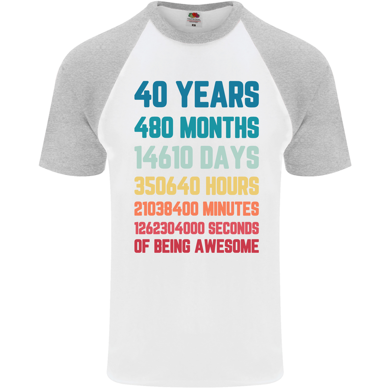 40th Birthday 40 Year Old Mens S/S Baseball T-Shirt White/Sports Grey